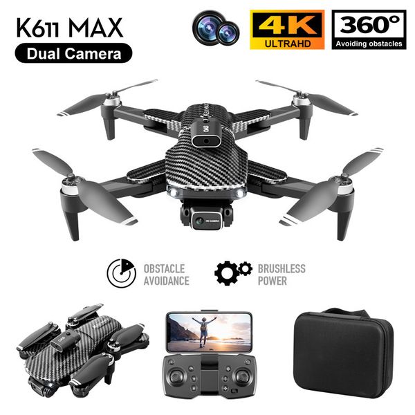 K611 MAX DRONE 4K Cámara dual HD Aerial Aerial de cuatro eje Aeronave Observación de obstáculos Localización de flujo óptico RC Regalos de juguete Aerocraft sin cepillo