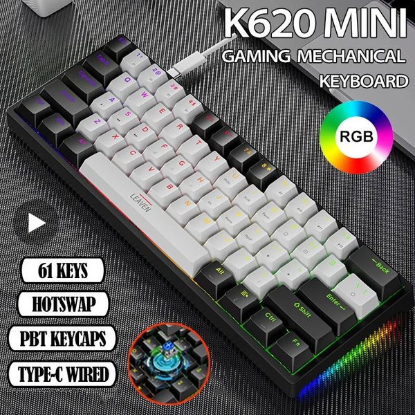 K620 Mini Backlit RGB Gaming Mechanical Keyboard Gamer Mécanicien Kit 60% DIY CUSTO PBT KEycap Swap Pink White USB PC 240419