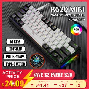K620 Mini Gaming Mechanisch toetsenbord 61 Keys RGB HotSwap Type-C Wired Gaming Keyboard PBT KeyCaps 60% Ergonomics-toetsenborden