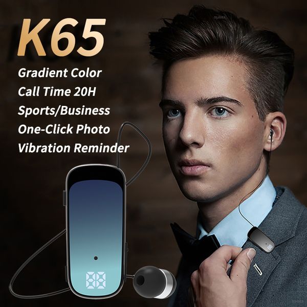 K65 Lavalier Business Bluetooth 5.2 Talk de auriculares/tiempo de música 20 horas, pantalla digital LED, cancelación de noice auriculares inalámbricos