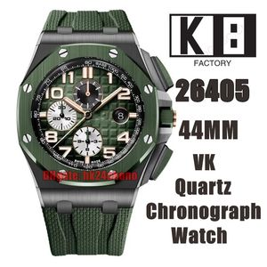 K8F montres 26405 44 mm VK Quartz Chronograph Mens Watch Green Smoked Greend Down Rubber Socle