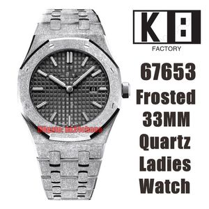 K8F horloges 33 mm 67653 Frosted Quartz Womens kijken zwarte wijzerplaat roestvrijstalen armband dames polshorloges