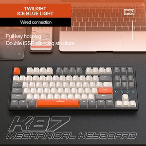 K87 Hot-Swap NKRO Type-C Wired Gaming Mechanical Keyboard 87 toetsen Wit/ijsblauw licht Aangepaste mechanische toetsenborden ISSP