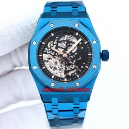 K8F Luxury Watches K8 41mm 15412 All Blue Automatic Mens Watch Skeleton Cadran Blue en acier inoxydable Bracelet Gents de bracelets
