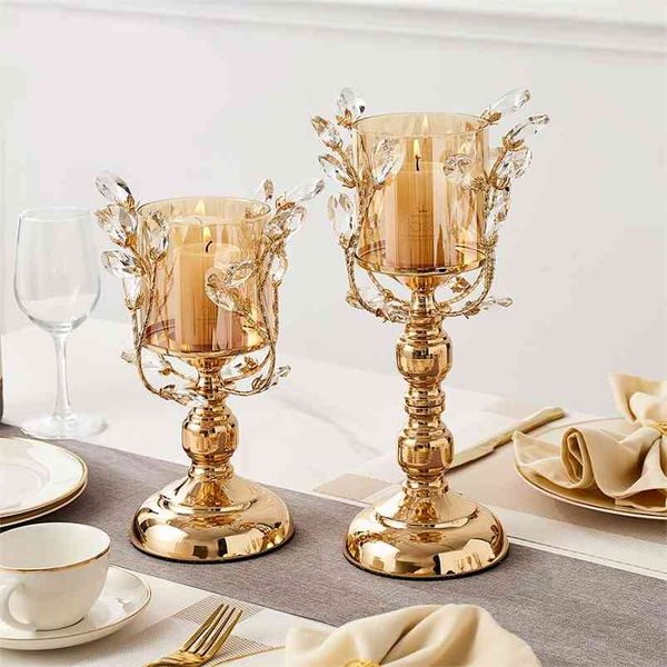 K9 Crystal Candle Lantern Gold Bougeoirs Centres de mariage Centre Table à manger Chandeliers Parties Home Party Decor 210722