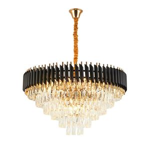 K9 Crystal Chandelier Modern Luxury Ring Pendant Light for Living Room Round Black Suspension Restaurant Decor Led Ceiling Lamp