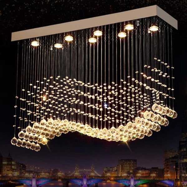 K9 lustres en cristal LED Chrome fini vague de lumière Art décor moderne Suspension éclairage el Villa Suspension Lamp2835