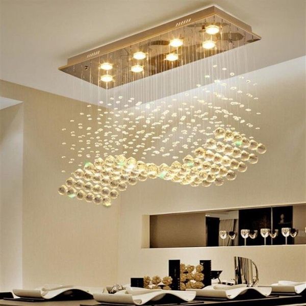 K9 Crystal Chandeliers LED Chrome fini Light Wave Art décor de suspension moderne Éclairage El Villa Hanging Lamp LLFA343J