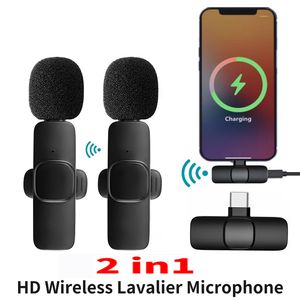 K9 draadloze microfoon 1 slepen 2 professionele dubbele microfoons HD-oproep Audio Video-opname Mini-microfoon voor mobiele telefoon Type C iPhone