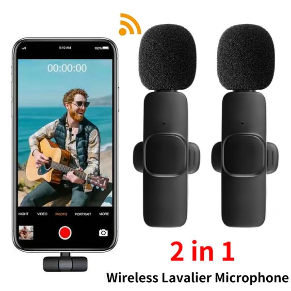 K9 Microphone sans fil 2 en 1 double microphones sans fil enregistrement audio vidéo portable mini micro pour iPhone Android diffusion en direct enseignement des jeux