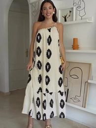 KAAAZI OneShoulder Strap Vrouwen Lange Maxi-jurk Losse mouwloze Vakantie Casual Elegante Print Jurken Zomer Mode Strand 2023 240304