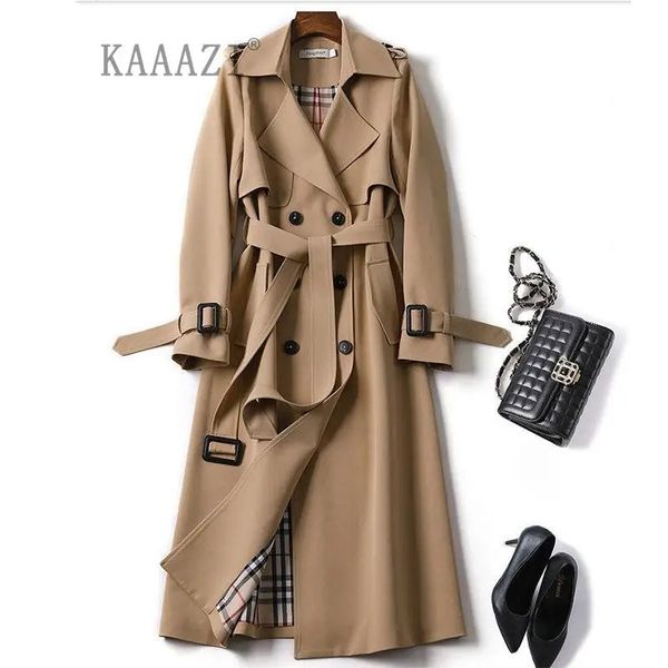 KAAAZI hiver longue chemise robe femmes marron coupe-vent Trench manteau coréen Plus grande taille vêtements d'extérieur décontractés épaississement mode 4XL 240123