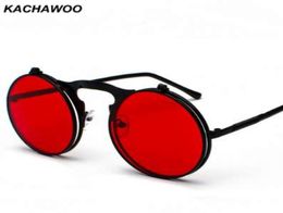 Kachawoo Round Flip Up Sunglasses Retro Men Metal Frame Metal Yellow Lens Accessoires Unisexe Sun Sun pour femmes3876962