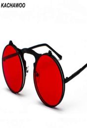 Kachawoo Round Flip Up Sunglasses Retro Men Metal Frame Red Yellow Lens ACCESSOIRES UNISEX SUN SUN POUR FEMMES4318798