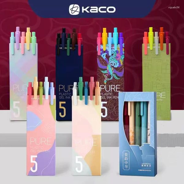 Stylo à encre gel rétractable Kaco PURE, paquet de 5 recharges de couleurs assorties, pointe Extra fine de 0.5mm, vernis coloré, pour l'école et le bureau