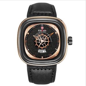 Marca KADEMAN Fashon Cool, relojes para hombre con esfera grande, reloj de cuarzo cuadrado, calendario, tiempo de viaje preciso, relojes de pulsera masculinos generosos 2218