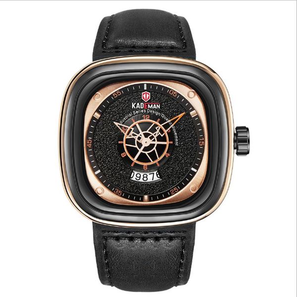 Marca KADEMAN Fashon Cool, relojes para hombre con esfera grande, reloj de cuarzo cuadrado, calendario, tiempo de viaje preciso, relojes de pulsera masculinos generosos 258t