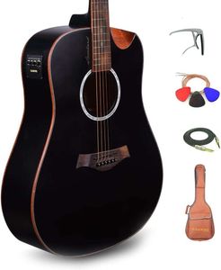 Kadence akoestische elektrische gitaar met zwarte sparren top, palissewood chreing en pro -kabel - premium elektrische akoestische gitaar met snaren voor pro -spelers