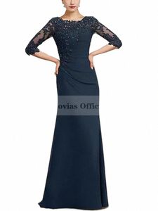 Kadier Novias LG Mermaid Navy Blue Chiff Mother of the Bride Dres 2023 met half mouwen bruiloft Guestfeest Dr. M0QD#