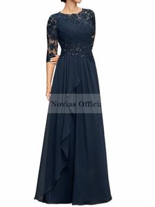 Kadier Novias LG Navy Blue Chiff Mother of the Bride Dres 2023 Women's Dres for Party 2022 Wedding Party Dr O2ZD#