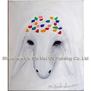 Kadishman Menashe kunstenaar handgemaakte abstracte hoofd schapen olieverfschilderij op canvas moderne kunst wit dier schilderij voor muur foto's 240127