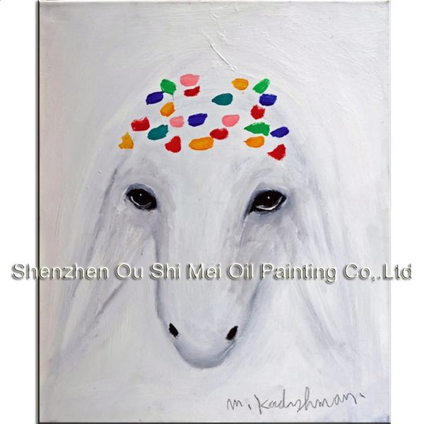 Kadishman Menashe Artiste fait à la main abstraite tête de mouton peinture à l'huile sur toile Art moderne peinture animale blanche pour photos murales 240127