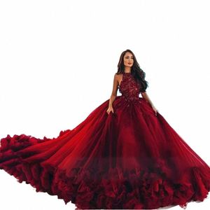 Kadisua Gorgeous Red Wedding Dr Ball vestido Puff Sleevel Halter Apliques Mujeres elegantes Formal Ocn Vestidos de Novia R5Mf #