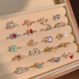 KADRUFI Zoete Y2K Kleurrijke Koreaanse Mode Glanzende Strass Ringen Opening Verstelbare Hartvorm Kristal Vinger Ring Sieraden Gift 240311