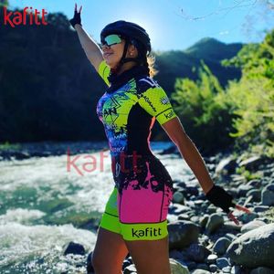 Kafitt triathlon dames korte mouw track pak mountain biken fietsen turnard jumpsuit 240410