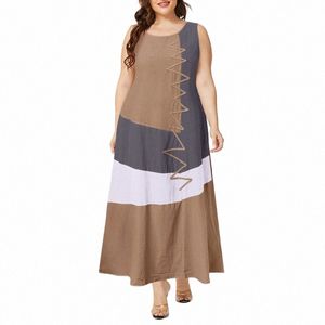 Caftan Couleur Couture Maxi Dr Femmes Été Sundr ZANZEA 2023 Casual Manches Réservoir Robes Femme O Cou Robe Grande Taille Y8Ry #