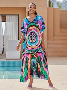 Kaftan -jurken voor vrouwen plus size regenboogprint zwempak bedekken zomers lichtgewicht strandjurk robetunic loungewear