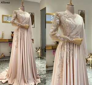 Caftan Dubaï Arabe Hijab Manches Longues Musulman Robes De Soirée Dentelle Perlée Élégant Une Ligne De Bal Robes De Soirée Femmes Plus La Taille Occasion Formelle Robe Moyen-Orient CL2333