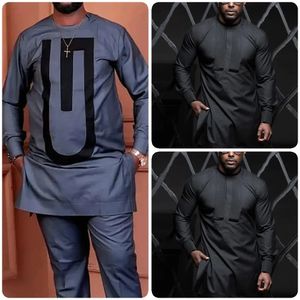 Kaftan Elegant African Mens set 2 pièces Tenues Tops ethniques à manches longues