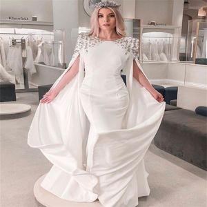 Caftan Marocain Sirène Robe De Mariée Avec Perlé 2023 Dubaï Arabe Boho Mariée Robes De Plage Satin Robe De Mariee Civile Robe De Mariée De Noiva Chic Robes De Mariée