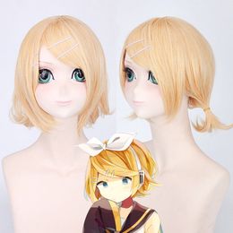 Kagamine Rin Golden Blonde Cosplay Anime fiesta disfraz peluca resistente al calor envío gratis nueva peluca de alta calidad con imagen de moda