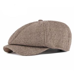 Kagynap rétro laine tweed épaissir casquette gavroche hommes femmes chevrons hommes chapeau laine peintre chapeau hiver octogonal cap7368104217f