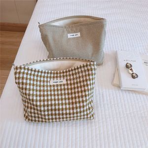 Kahaki pied-de-poule femmes maquillage sac cosmétique coton Plaid cosmétiques organisateur grand Kit de toilette beauté maquillage mallette de rangement