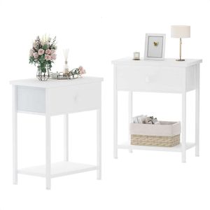 KAI-ROAD Ensemble 2 pièces Blanc, Petite Table de Chevet avec tiroirs et étagères, Table Basse de Rangement, adapté aux Chambres, dortoirs, Moderne