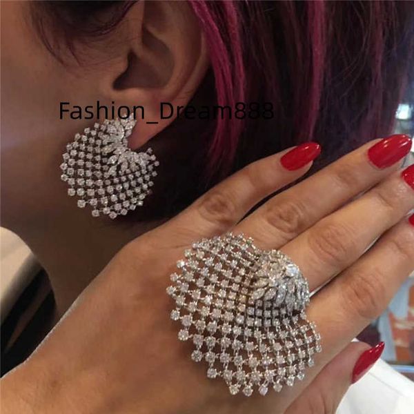 Kaimei 2018 nouveaux best-sellers luxe élégant exagéré grand mariage plein diamant argent oreille boucle d'oreille boucles d'oreilles ensemble de bijoux