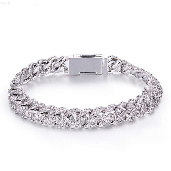 Kaisney-pulsera chapada en oro blanco de 10mm de ancho para hombre, cadena de diamantes de moissanita, cadena de eslabones cubanos de plata de ley S925, joyería Hiphop