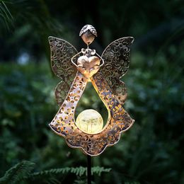 Kaixoxin LEDS enjeux solaires pour le jardin métal chaud blanc, cadeau commémoratif - parfait comme des cadeaux de sympathie de souvenir (ange-bronze)