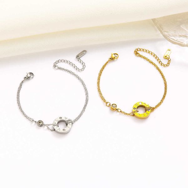 Kajia – Bracelet en acier et titane plaqué or 18 carats, Double chaîne en diamant, version haute, pour femmes