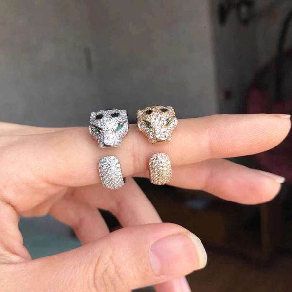 Kajia Personnalized Trend Classic Head Live Broadcast Bijoux Full Diamond Leopard Ring