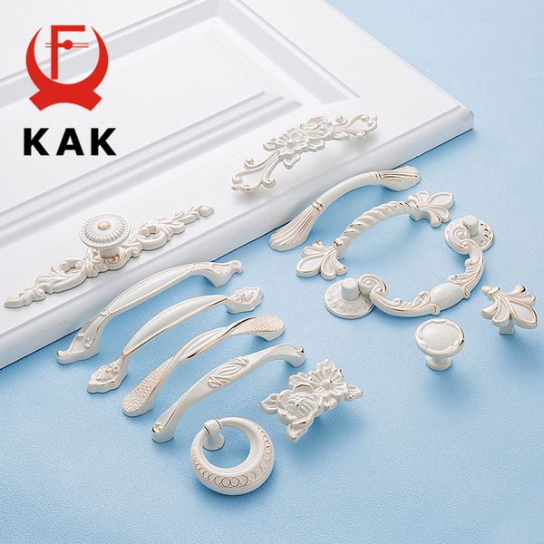 Kak 5pcs zinc aolly ivory armoire blanche poignée de cuisine porte de placard de placard tire les boutons du tiroir