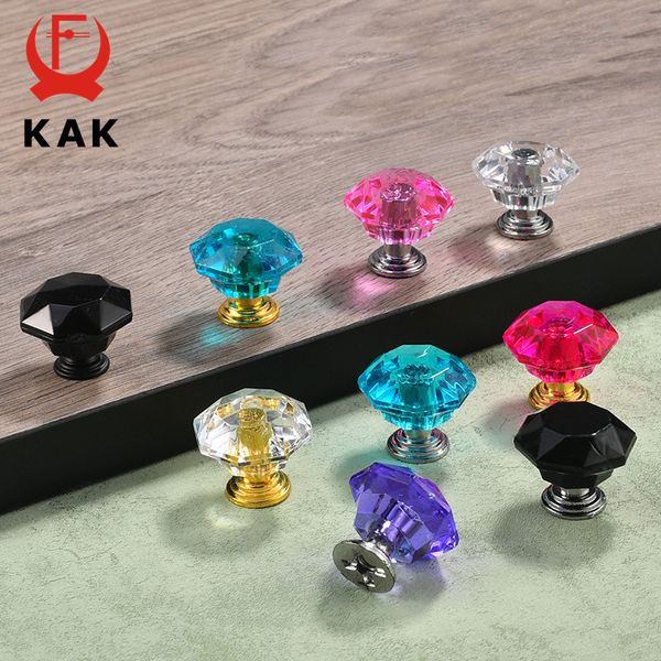 Kak acrylic cristal diamant meubles boutons 26 mm armoire de cuisine colorée poignées de tiroir noir