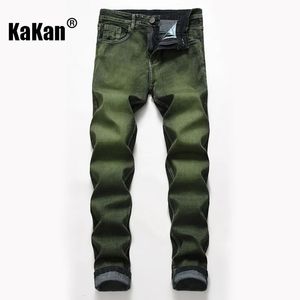 KAKAN - Jeans élastiques européens et américains portent des jeans longs verts en vert lavé High Street K36-6671 240412