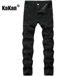 Kakan - Europese en Amerikaanse slim-fit zwarte slanke stretchjeans voor heren, geverfde lange jeans met korte pijpen K21- 240325