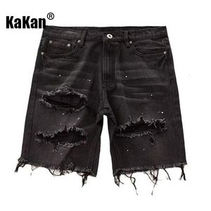Kakan - Zomer Distressed Denim Shorts voor Mannen Koreaanse Jeugd Slim Fit Kleine Been Kwart Broek Jeans K58-DK322 240308