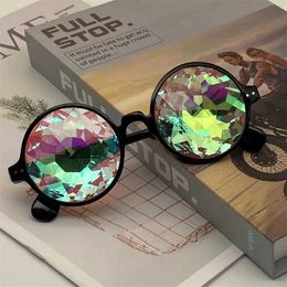 Kaleidoscope verres femmes rétro festival rave rave rond lunettes de soleil hommes clou holographic mosaïque prisme verres de soleil fête cosplay