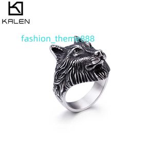 KALEN Anillos Acero bague de motard inoxydable argent acier inoxydable animaux loup anneaux pour hommes